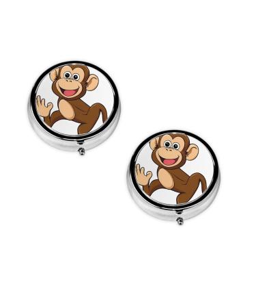 Cute Monkey Print Printed Mini Round Pill Box Pill Box 3 Compartment Medicine Pill Case Pill Organizer Travel Pillbox Portable Pill Box for Pocket Home Office Use