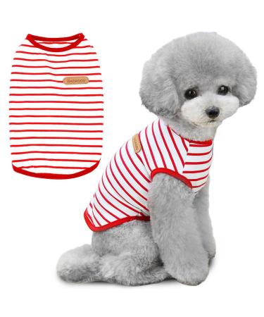 Voarge T-shirt with dog strips summer dog shirts soft cotton puppy clothing pet pet tank top chihuahua basic tea shirt clothing for small medium-sized dog cat clothing (red l) l