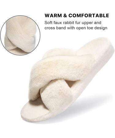 Orthotic Insole Arch Support Women's Fuzzy Cross Band Slippers - Cream - Buy Online on GoSupps.com
