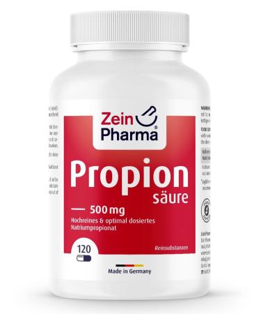 ZeinPharma propionic acid 500mg 120 capsules - sodium propionate pure and in optimal dosage intestinal flora capsules dietary supplements vegan laboratory test