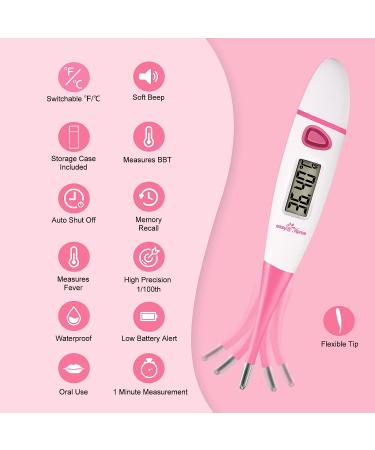 EasyHome Basal Body Thermometer for Fertility Prediction - Accurate Digital BBT with Memory Recall and Premom App Integration (Pink) - Buy Online on GoSupps.com