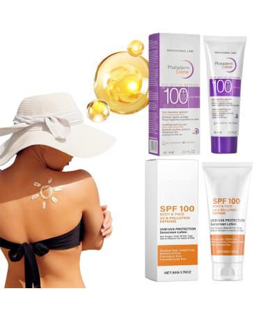 days 2 pieces sunscreen SPF 100 sunscreen index 100 sunscreen for face and body UVA and UVB protection waterresistant fast absorption greasefree 80 ml + 50 ml