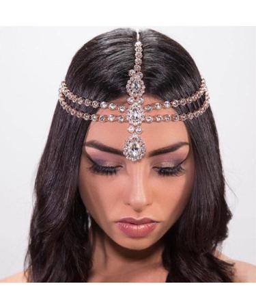Aularso Layerd Head Chain Rhinestone Hair Jewelry Silver Wedding Headpiece Forehead Halloween Headband for Women and Girls (Silver)