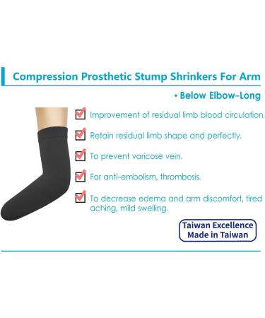 Prosthetic Stump Shrinkers for Arm - Compression Sleeve for Below Elbow Amputees | 20-30 mmHg XL Black | Taiwan Excellence - Buy Online on GoSupps.com