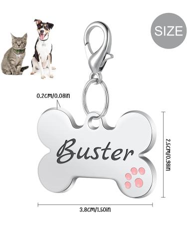 Natiform Personalized Engraving Pet ID Tag - Pink Bone Paw Print Dog Tag - Custom 4-Line Engraved Pet Name Tag - Durable Engraving - 1 Pack - Buy Online on GoSupps.com