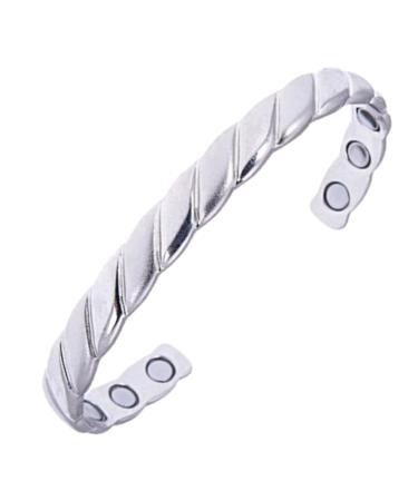 Original Copper Magnetic Cuff Bracelet for Men & Women – Silver Braided Style – Adjustable - Ultra Strength