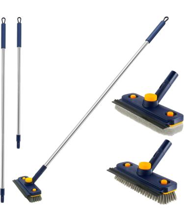 KNFFSAAJL Long Handle Scrub Brush 3 in 1 Tub Tile Scrubber with 46 inches Extendable Long Handle Stiff Bristle Shower Scrubber with 360 Degree Rotatable Head Wiper Strip Replaceable Sponge Head for Wa Blue dual - Buy Online on GoSupps.com