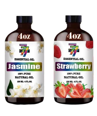 GV77ZF Essential Oil Two 4 Fl Oz (120Ml) Set - Pure Natural Strawberry Oil and Jasmine Essential Oil for Diffuser Humidifier Skin Care Home Fragrance Bath Hair Care Cleansing Massage Yoga