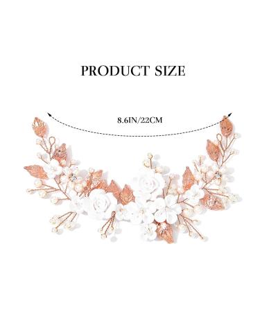 Vakkery Flower Bridal Hair Vine - Rose Gold Pearl Hair Accessories & Headband for Women & Girls - Buy Online on GoSupps.com
