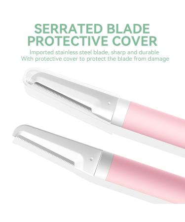 Premium Dermaplaning Tool for Women | Exfoliate Peach Fuzz & Dead Skin | Durable Eyebrow Razors with 4 Blades | Perfect Christmas Stocking Stuffer Gift - Pink - Buy Online on GoSupps.com