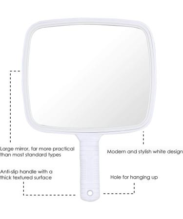 TRIXES Professional Hand Mirror for Hairdressing and Beauty - White Wide Angle 20 x 17.5cm - Buy Online on GoSupps.com