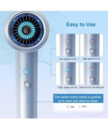 Professional Portable Hair Dryer 1500W - Fast Drying with Nozzle & Diffuser - Low Noise Travel-Friendly (Baby Blue - Buy Online on GoSupps.com