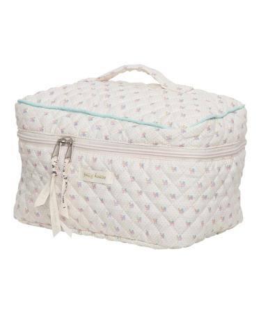 Juoxeepy Cotton Makeup Bag Large Travel Cosmetic Bag Quilted Cosmetic Pouch Coquette Aesthetic Floral Toiletry Bag A-Beige