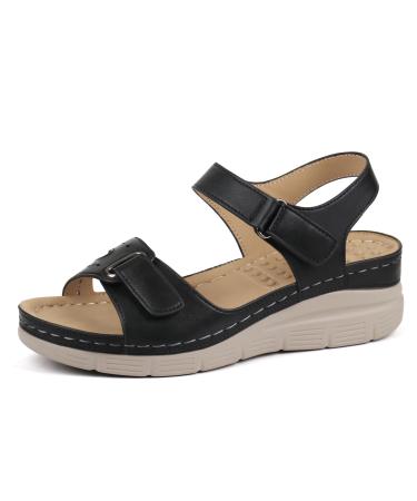 Ortho+rest Women Comfortable Walking Sandals Orthotic Arch Support Dress Sandals 8 Black
