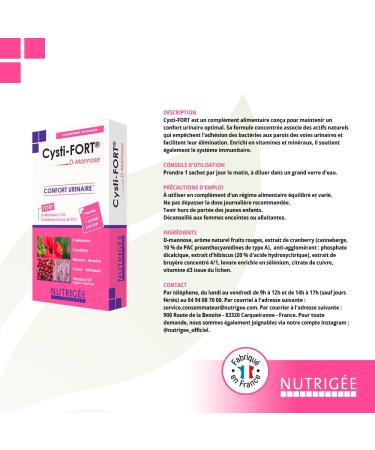 Cysti-Fort Urinaire 7 Jours NUTRIG E | D-Mannose Cranberry Bruy re Hibiscus Cuivre S l nium & Vitamine D3 | Infection Urinaire Confort Urinaire Femme limination & Immunit | 7 Sachets 7 unit (Lot de 1) - Buy Online on GoSupps.com