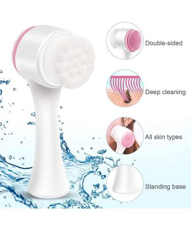 USB Manual Facial Cleansing Brush 2-in-1 Skin Care face Brush Silicone Facial Scrubber Manual Dual Face Wash Brush for Deep Pore Exfoliation Massaging (Blue/Pink)-Pink Blue pink - Buy Online on GoSupps.com