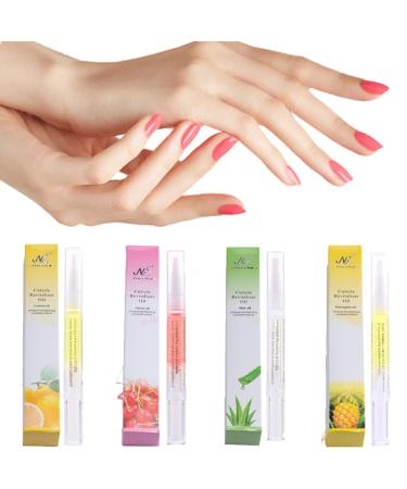 Nail nutrition oil 4PCS rotating nutrition pen with soft brush cuticle nail moisturizing care anti-barb exfoliation (Lemon+aloe+pineapple+cherry)