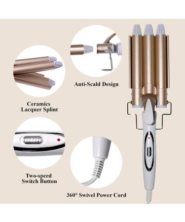 3 Barrel Curling Iron Wand - Triple Hair Waver for Beach Waves 1 Inch Ceramic Tourmaline - Hair Styling Tools in Champagne Gold - Buy Online on GoSupps.com