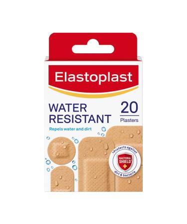 Elastoplast Water Resistant Plastic Plasters (20 Pieces) Dirt and Water-Resistant Plasters Plasters Waterproof First Aid Plasters Strong Adhesion with Non-Stick Wound Pad Breathable Material Tan 20 Count (Pack of 1)
