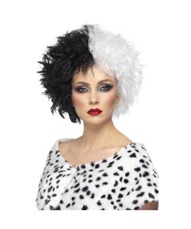 Net toys cruella wig women wig two-colored one size black and white synthetic hair 80s hairstyle Harlekin carnival wig clown wigs Struwelkunken