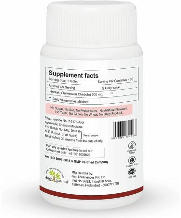 Nadel Haritaki 500mg Tablet - Digestion Support - 60 Tablets - Buy Online on GoSupps.com