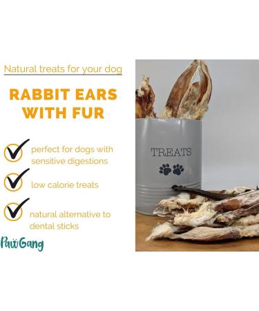 PawGang 100% Natural Rabbit Ears with Fur 500g - Healthy Hypoallergenic Dog Treats - Grain Free and Tasty Chews - EU Sourced - Bulk Bag - Buy Online on GoSupps.com