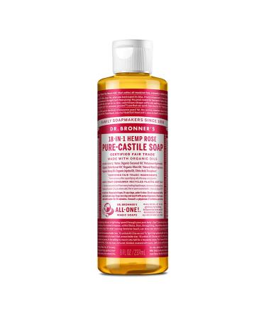 Dr. Bronner's - Pure-Castile Liquid Soap (Rose  8 ounce) - Made with Organic Oils  18-in-1 Uses: Face  Body  Hair  Laundry  Pets and Dishes  Concentrated  Vegan  Non-GMO Rose 8 Fl Oz (Pack of 1)