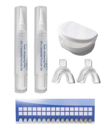 2 Extra Large Teeth Whitening Pens 4cc (not 2cc) 40+ uses of 35% Carbamide Peroxide Tooth Whitener Stain Remover Gel with Tooth Shade Guide Mouth Trays and case. Made in The USA.
