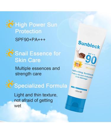Sun Screen SPF 90+ - Snail Essence Sun Cream for All Skin Types - Body & Face Sunscreen for Outdoor & Beach - Ultra Light Sun Protection - Waterproof Sun Lotion Blocks UVA + UVB Rays (100ml) - Buy Online on GoSupps.com