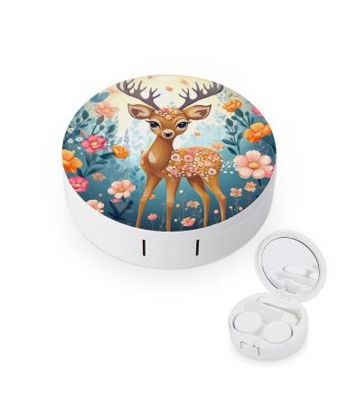 Contact Lens Case Cartoon Deer Flower Portable Travel Contact Lens Box Contact Lens Storage Box