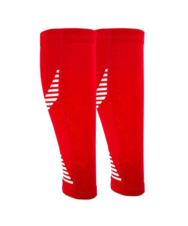 Gemx Calf Compression Sleeve Men & Women (1 Pair) Footless Calf Sleeves for Shin Splints Support Breathable Neoprene Fabric Shin Sleeves for Calf Support Ideal For Running Cycling & Hiking XL (Calf Line) Red