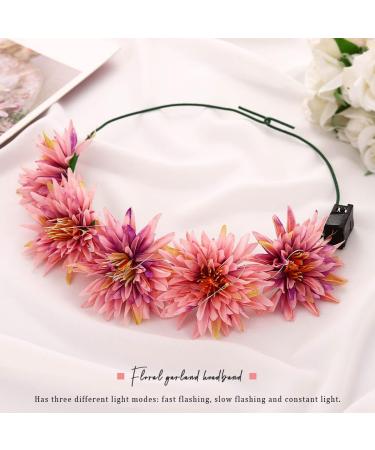 Vakkery Light Up Flower Crown Headbands LED Glow Flashing Hair Garland Headdress Wedding Party Festival Hair Accessories for Women and Girls Pink - Buy Online on GoSupps.com