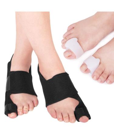 Bunion Correctors Ideal for Big Toes Bent Toes and Pain Relief AVIDDA Bunion Splints Big Toe Straighteners for Day Night Time Bunion Relief 1 Pair Correctors + 1 Pair Separators Black