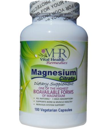 VHR Magnesium Citrate  All Natural  high Absorption  no Artificial fillers or preservatives. 100 Vegetarian Capsules.