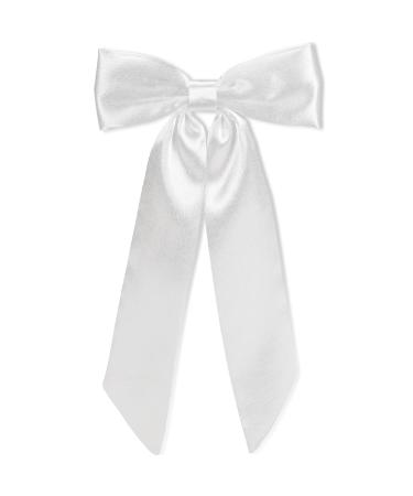 WantGor Long Tail Bow Hair Clips Hair Ribbon Bows Satin Bowknot Clip Large Hair Barrettes Cute Ponytail Holder Hair Accessories for Women Daily Party Wedding Prom (White)