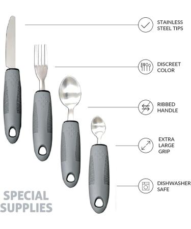 Easy Grip Cutlery Set for Disabled & Elderly - Extra Wide Handles, Chunky Grips (4PCS Grey) - Buy Online on GoSupps.com