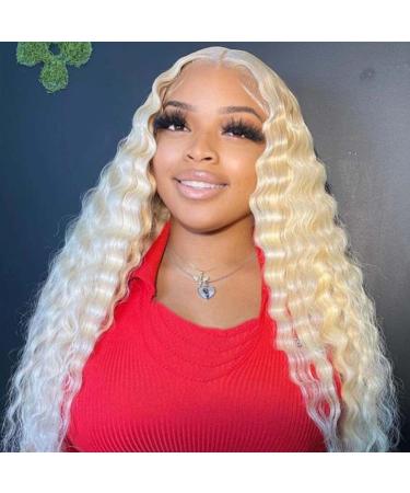 Blonde Wig Loose Deep Wave Wigs 30 Inch Synthetic curly Wig for Women Simulated Scalp Lace Front Wig Blonde 613