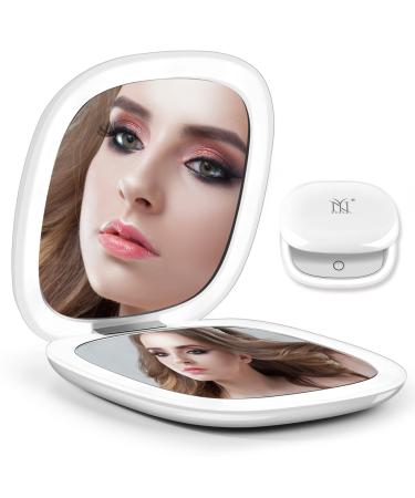 Compact Mirror, Nuoya 2-Sided Rechargeable Travel Makeup Mirror, 1X/10X Magnification Lighted Pocket Mirror, 3 Colors & Brightness Dimmable, Portable Folding Mirror for Travel ,Home,Office,Purse