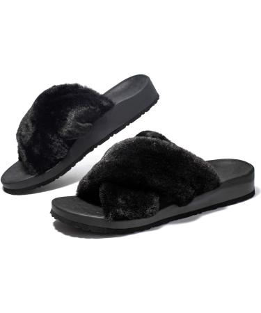 Women's Plantar Fasciitis Cross Open Toe Slippers - Orthopedic Arch Support Sandals for Foot & Heel Pain Relief - Indoor/Outdoor Wear - Black, Size 8 - Buy Online on GoSupps.com