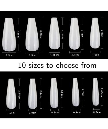 500 Pieces Ballerina Fake Nails - Acrylic Artificial Nail Tips in Clear Box Long Coffin Shape 10 Sizes - Buy Online on GoSupps.com
