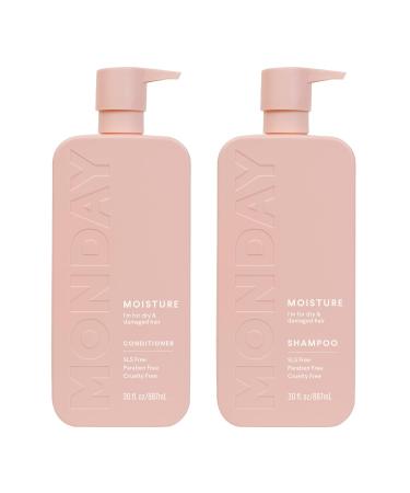 MONDAY HAIRCARE Moisture Shampoo + Conditioner Set (2 Pack) 30oz Each Dry Coarse Stressed Coily & Curly Hair Made from Coconut Oil Rice Protein Shea Butter & Vitamin E 100% Recyclable Bottles