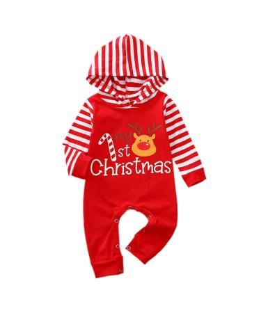 Geagodelia Baby Boy Christmas Romper Overall Jumpsuit Newborn Toddler Clothing Outfit My First Christmas 12-18 Months Red - Elk