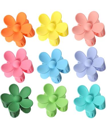 Flower Hair Claw Clips 9PCS Big Flower Clips Non Slip Cute Hair Claw Clips for Women Thin Thick Hair 9 Colors Large Matte Flower Hair Clip Strong Hold for Women Girls Holiday Gifts 9pcs Candy Colors