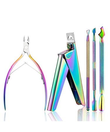 5pcs Nail Cuticle Pusher Tweezer Rainbow Nipper Clipper Edge Cutter Dead Skin Remover Scissor Plier Pedicure Nail Tools Little Surprise