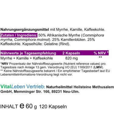 Myrrh & Chamomile Coffee Coal Capsules - 120 Count for Stressed Intestine | Pure Ayurvedic Remedy | Hildegard von Bingen | No Additives - Buy Online on GoSupps.com