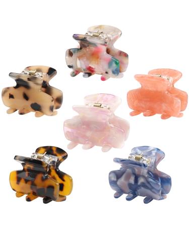 6 PCS Small Hair Claw Clips 1.4 Inch Tortoise Claw Clips for Women Girls Mini Size Leopard Print Acrylic Hair Claws French Design Jaw Clips Non-Slip Strong Hold Hair Clips Hair Grip Catch Barrette Type a