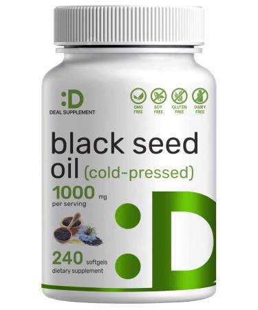 Black Seed Oil 1000mg, 240 Softgels, 4 Months Supply, Cold - Pressed Nigella Sativa, Contains Natural Occurring Thymoquinone(TQ), Non-GMO | No Gluten | Advanced Black Seed Oil Capsules