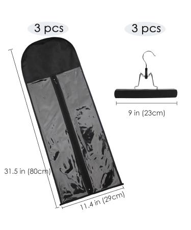 3 Pack Extra Long Wig Storage Bags with Hanger - Hair Extension Holder Case for Human & Synthetic Hair - Black Color 31.5 in - Buy Online on GoSupps.com
