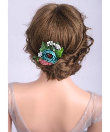 Deniferymakeup Bloomy Daisy Flower Hair Comb Rose flower Wedding Bridal Photo Shoot Greenery Headpiece for wome(Red and Deep Blue) - Buy Online on GoSupps.com