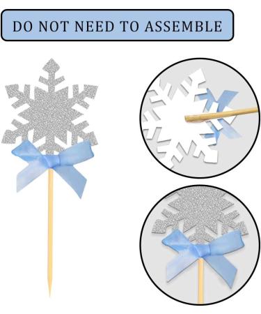 Snowflake Cupcake Topper with Blue Bow Cake Decoration for Winter Wonderland Themed Baby Shower Party Supplies Snowflake Food Pick - Set of 24 (blue) - Buy Online on GoSupps.com